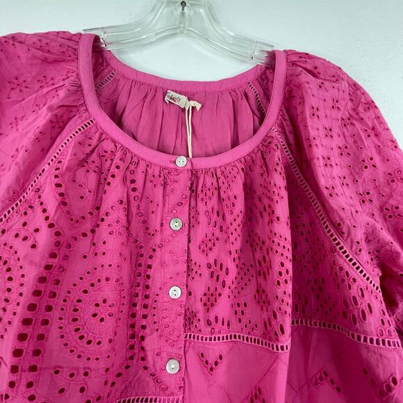 Faherty Carmel Cactus Flower Pink Eyelet Blouse Lined Small Organic Cotton - Picture 2 of 16